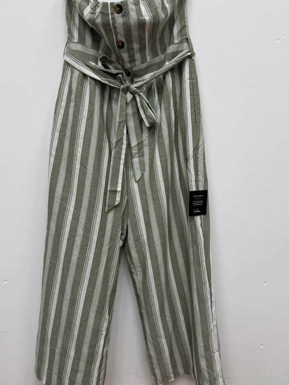 Lulu's cotton sage & White Tie-Waist Jumpsuit